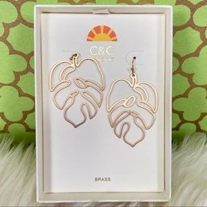 Brass Monstera Leaf Earrings Gift